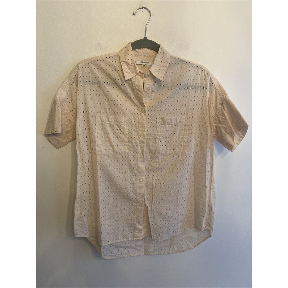 Madewell Eyelet Courier Shirt Pale Pink 100% Cotton Women's Size XXS